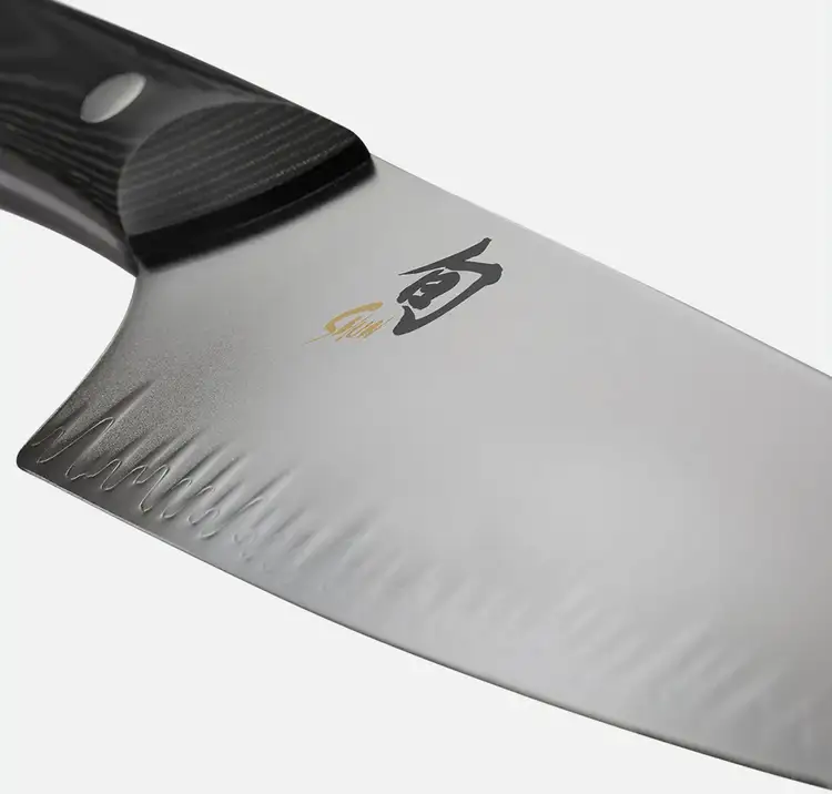 A detail shot of the blade of a Narukami knife.