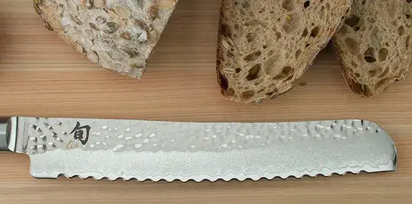 Bread knife with sliced bread