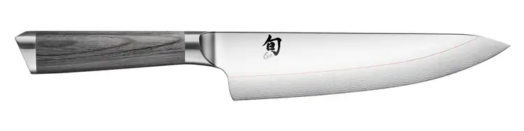 Top profile of the Shun Kagerou 8-inch Chef’s Knife displayed horizontally to show the sleek taper and full tang design from handle to tip.