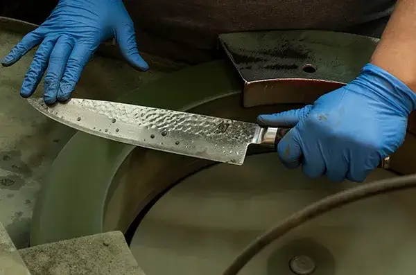 Sharpening a knife at our US headquarters