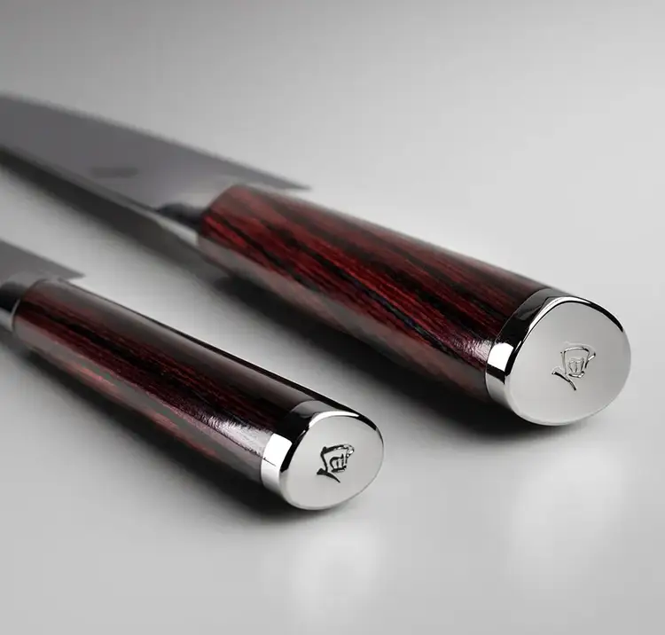A close up of the handles and polished endcaps of the Kohen 2-Piece Set.