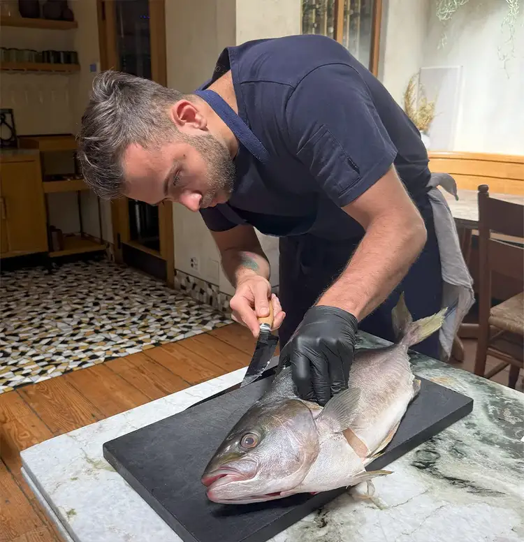 Chef Vitor Mendes fillets a fish with a Shun Premier Boning/Fillet Knife. Click to read his interview.