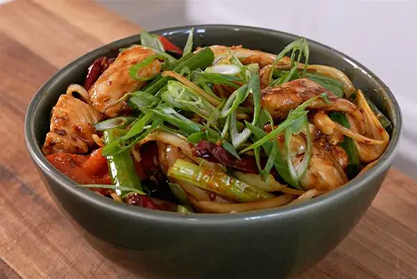 Chili Crisp Chicken Stir fry in a bowl