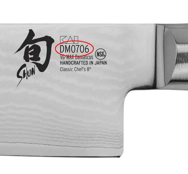 Detail of the backside blade branding with SKU number.
